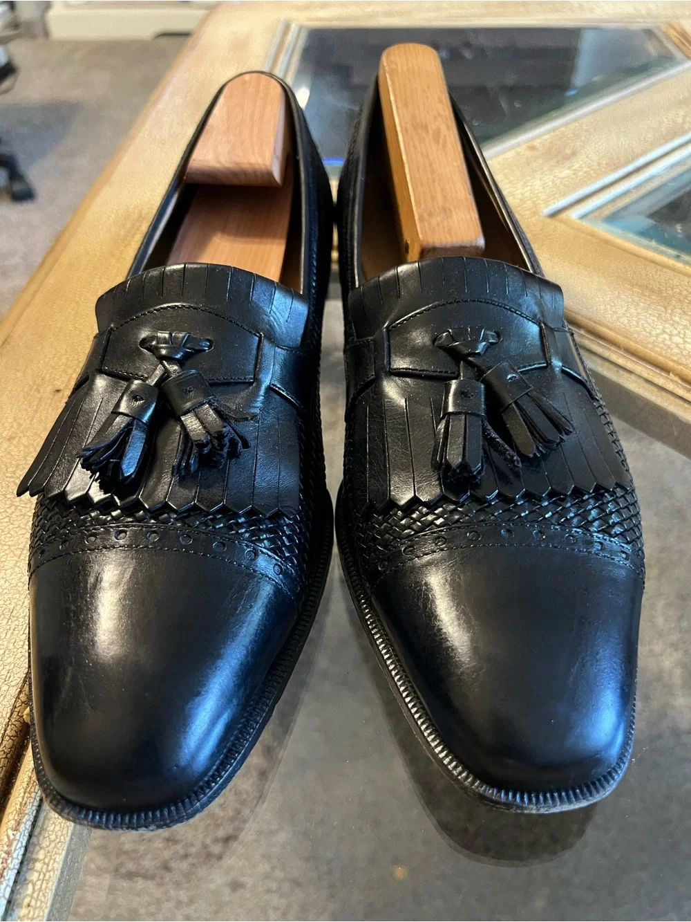 Salvatore Ferragamo Men's Black Tassel Kiltie Leather Loafers 11.5B